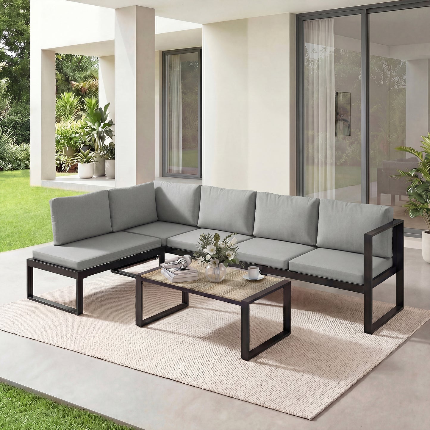 4 Piece Garden Furniture Set, Garden Sofa Set with 2 Loveseats
