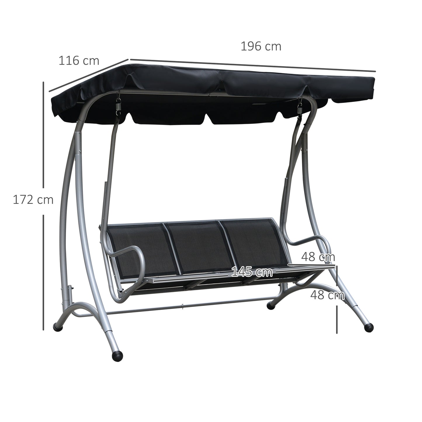 Three Person Steel Outdoor Porch Swing Chair Bench with Canopy Cover