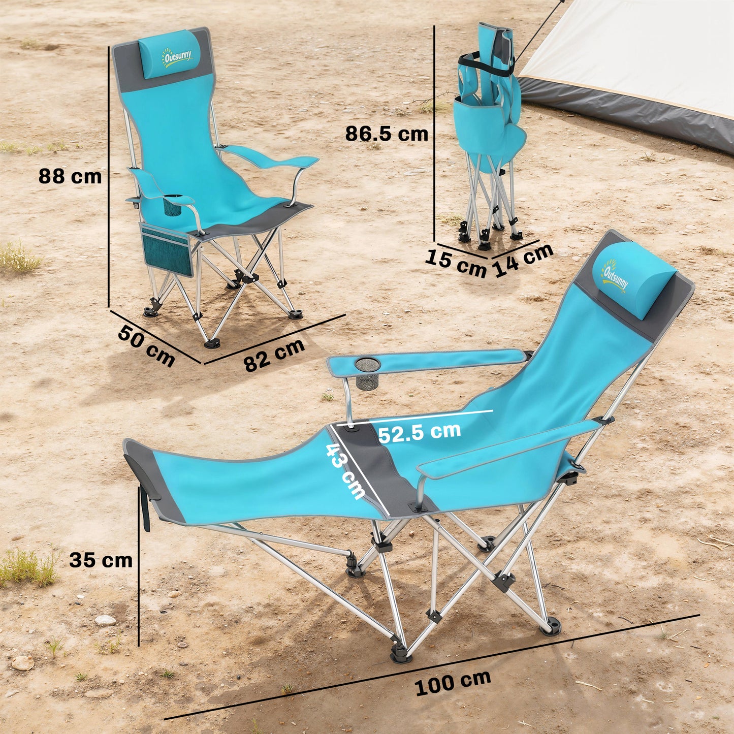 Set of 2 Reclining Folding Camping Chair w/ Detachable Footrest (3)