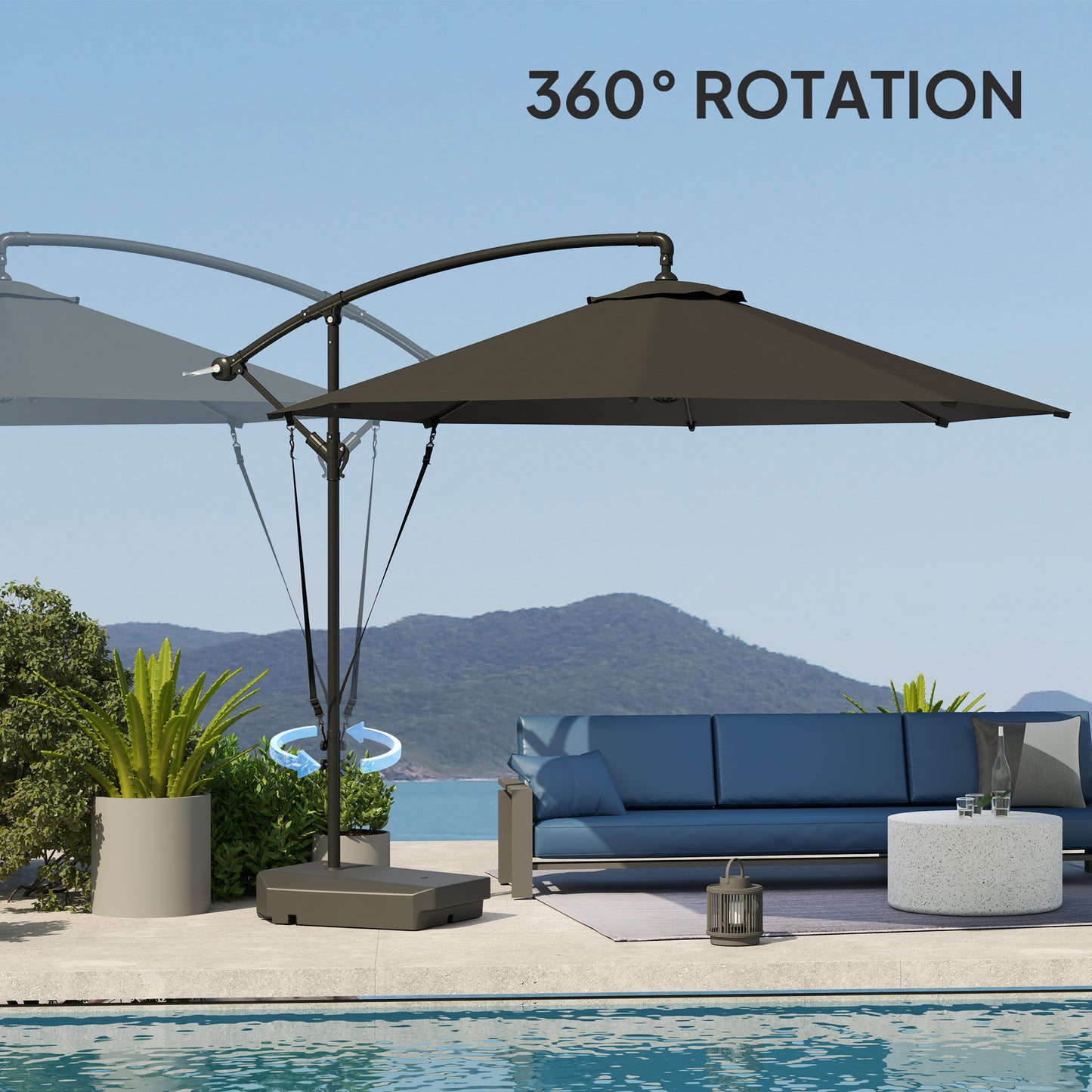 3(m) Garden Cantilever Parasol with Fillable Base up to 90kg