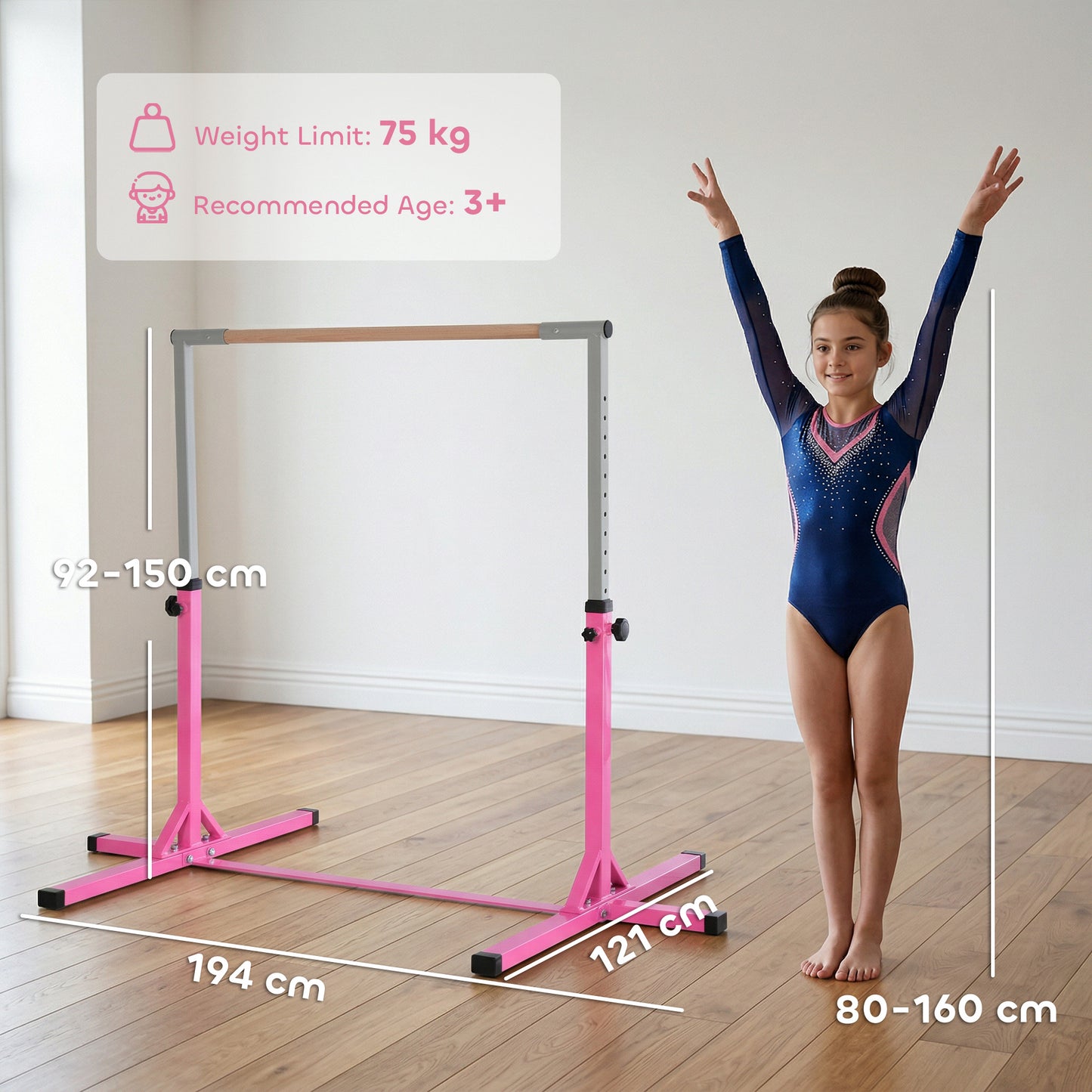 Height Adjustable Gymnastics Horizontal Bar for Kids