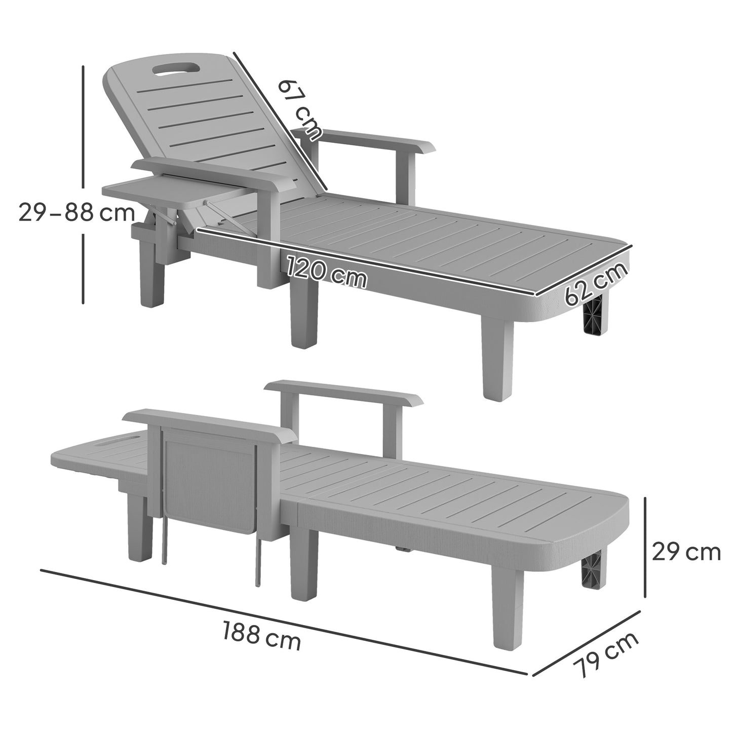 Set of 2 Resin Reclining Sun Loungers for Garden