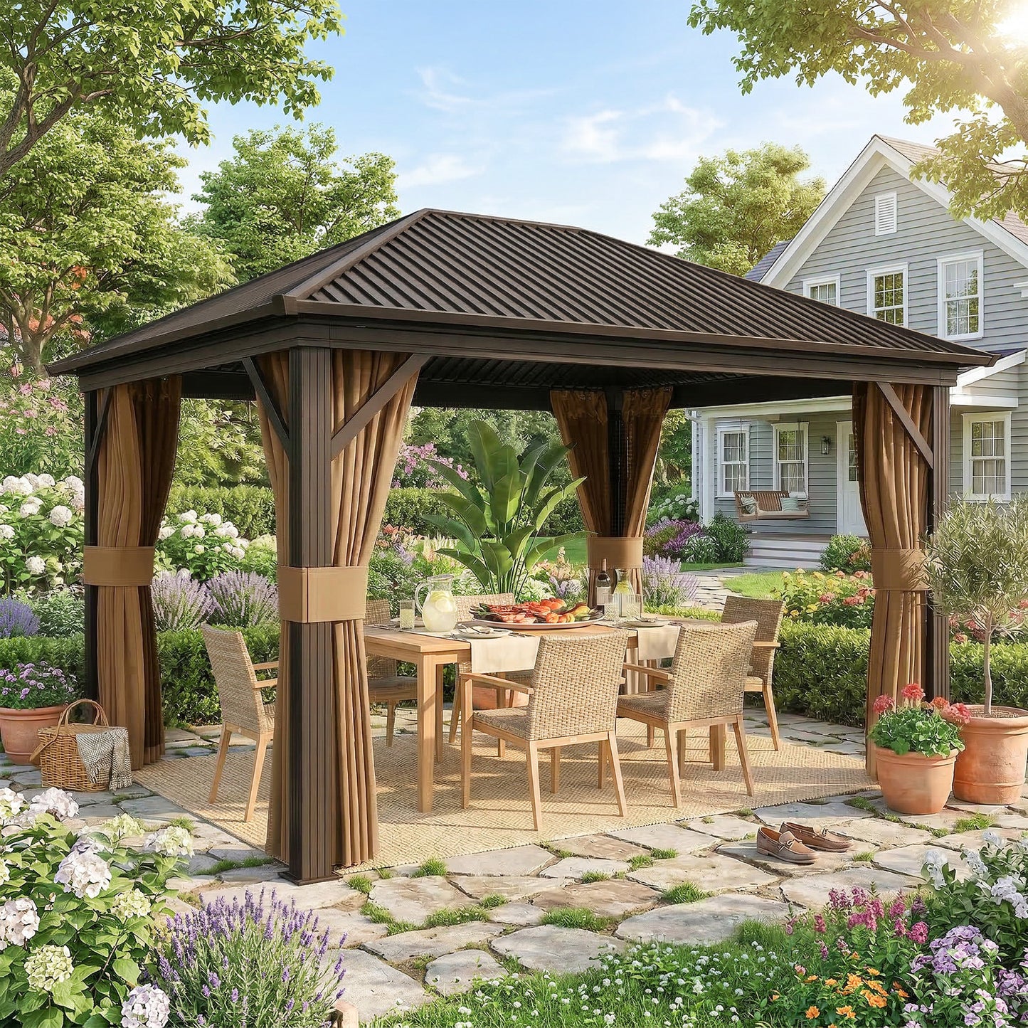 3.6 x 3 m Aluminium Hardtop Gazebo, with Accessories