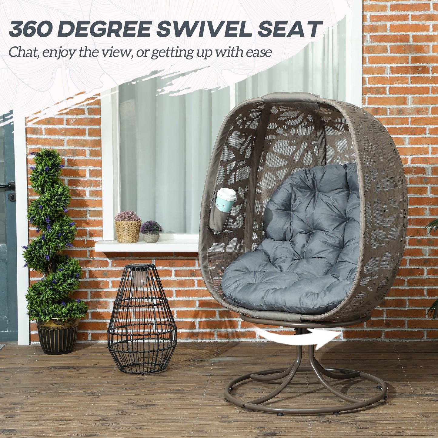 Swivel Egg Chair with Cushions, Foldable Basket Seat and Metal Frame