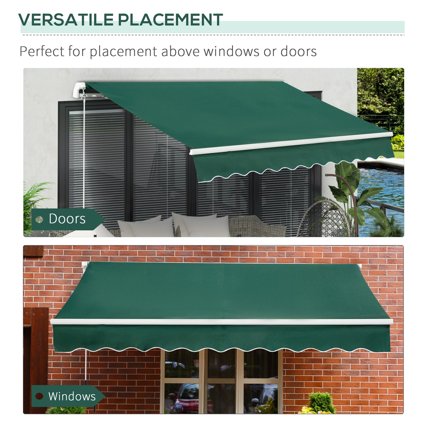Awning Canopy Manual Retractable Porch Sun Shade Shelter 3 x 2m