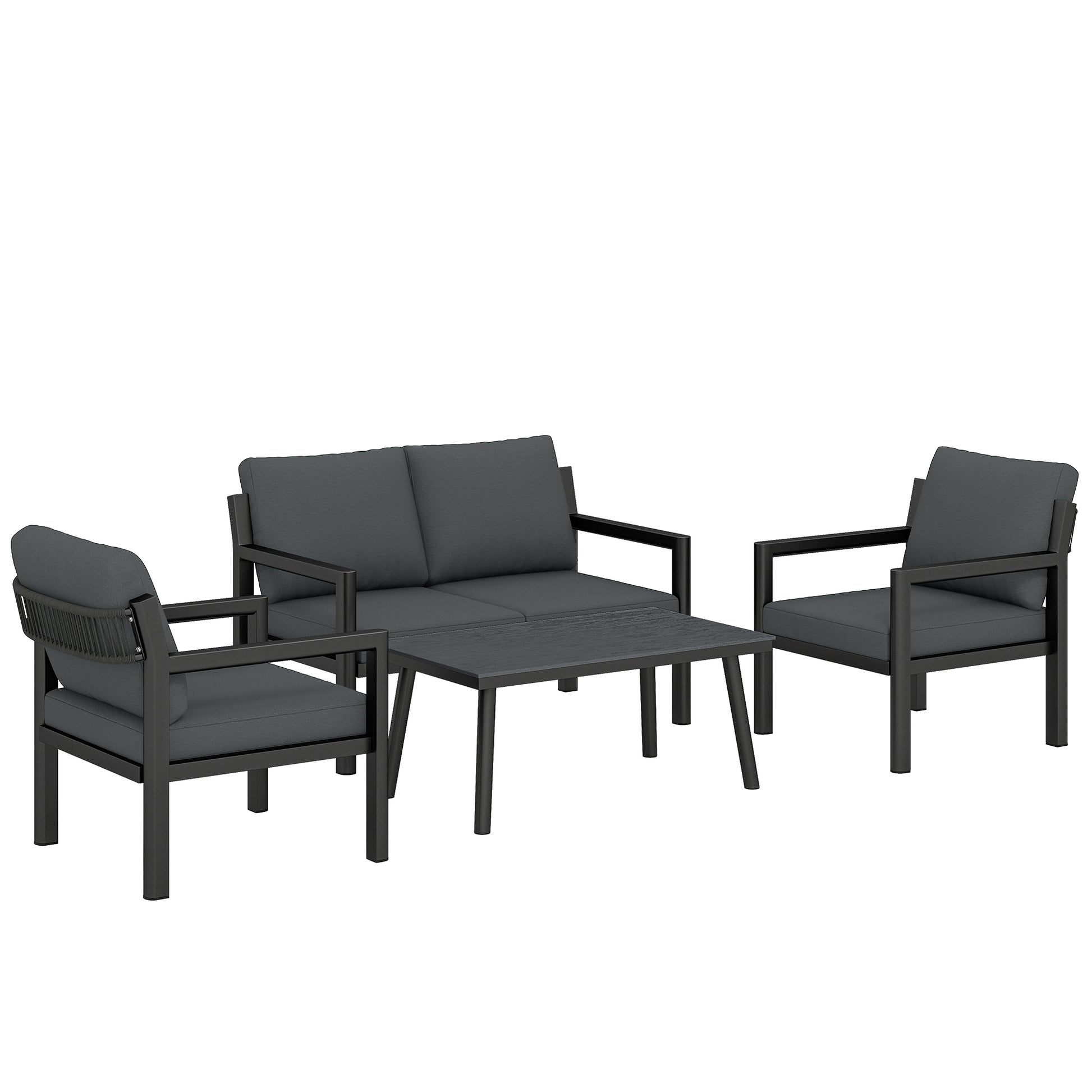 4 Seater Rattan Garden Furniture Set with 2 Armchairs, Loveseat (2)