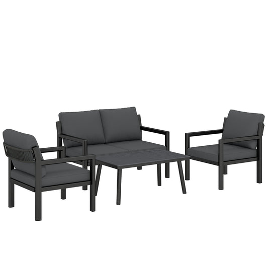 4 Seater Rattan Garden Furniture Set with 2 Armchairs, Loveseat (2)