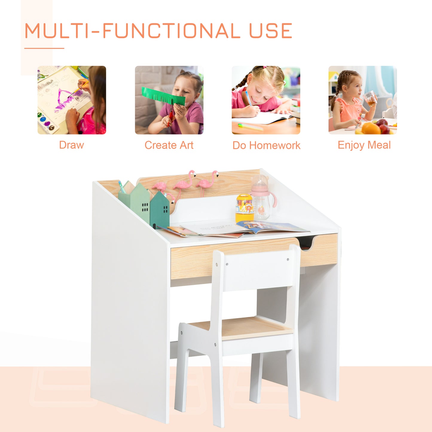Kids Desk and Chair Set 2 Pieces Children Study Table