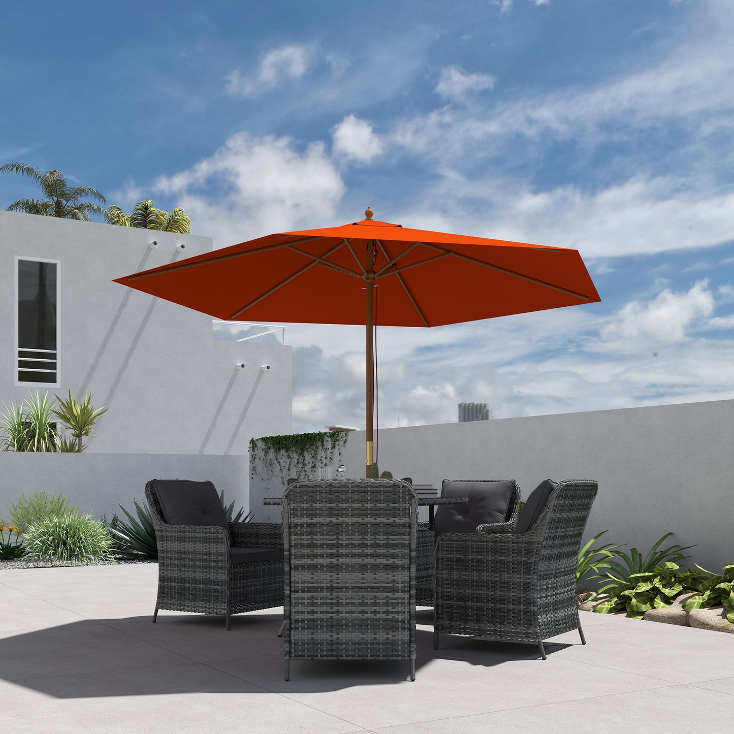 2.5m Wood Garden Parasol Sun Shade Patio Outdoor Wooden Umbrella
