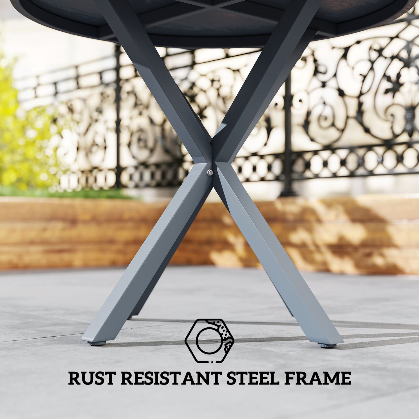 Garden Table, 85cm Round Outdoor Dining Table with Steel Frame