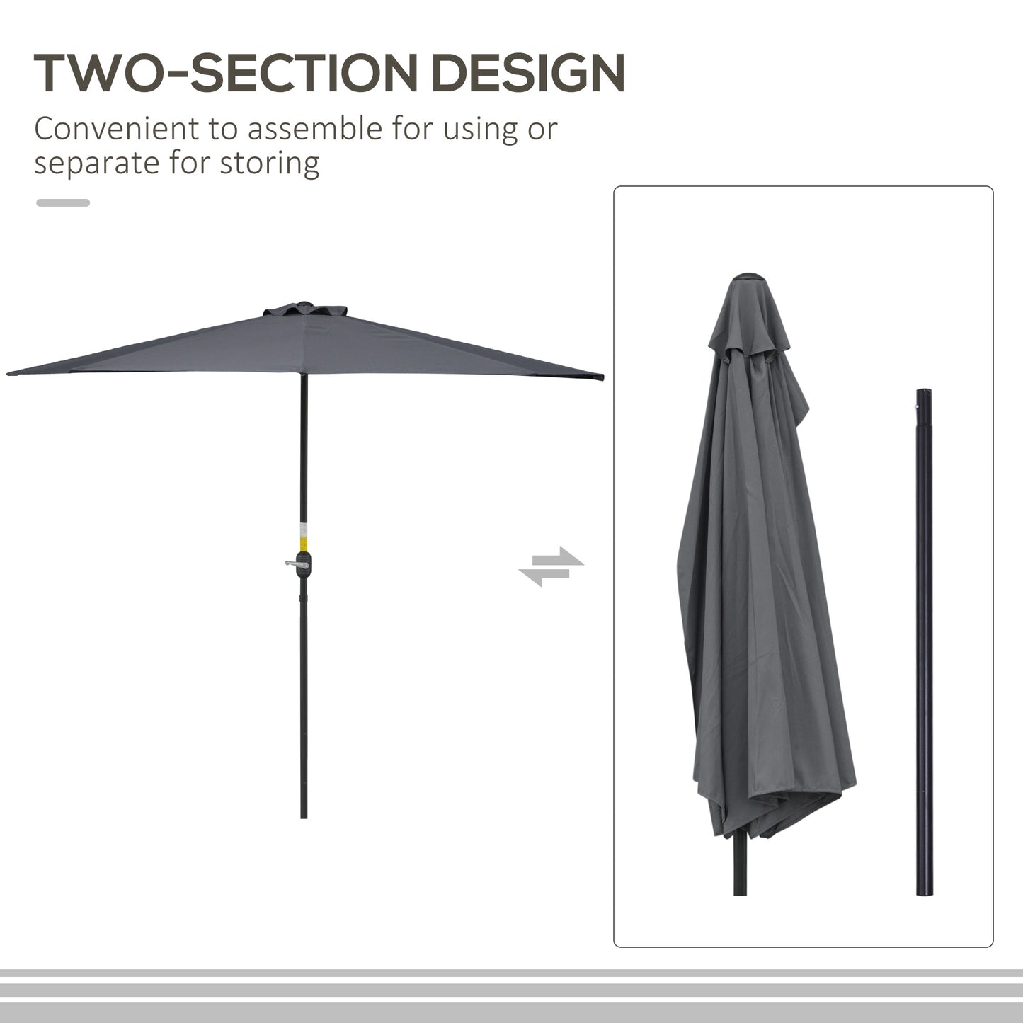 3(m) Half Parasol Semi Round Umbrella Patio Metal Frame Crank Handle