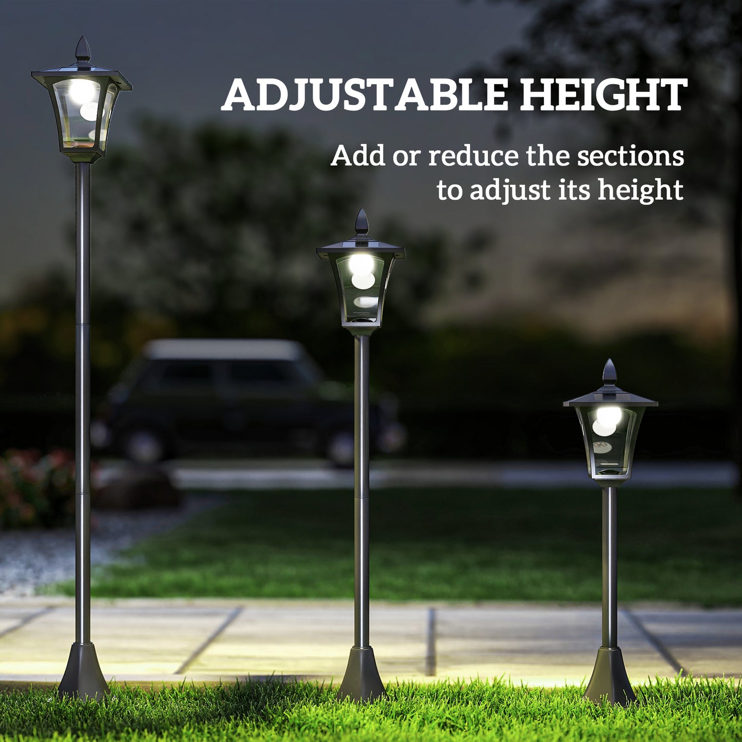 Outdoor Garden Solar Post Lamp Sensor Dimmable LED Lantern Bollard