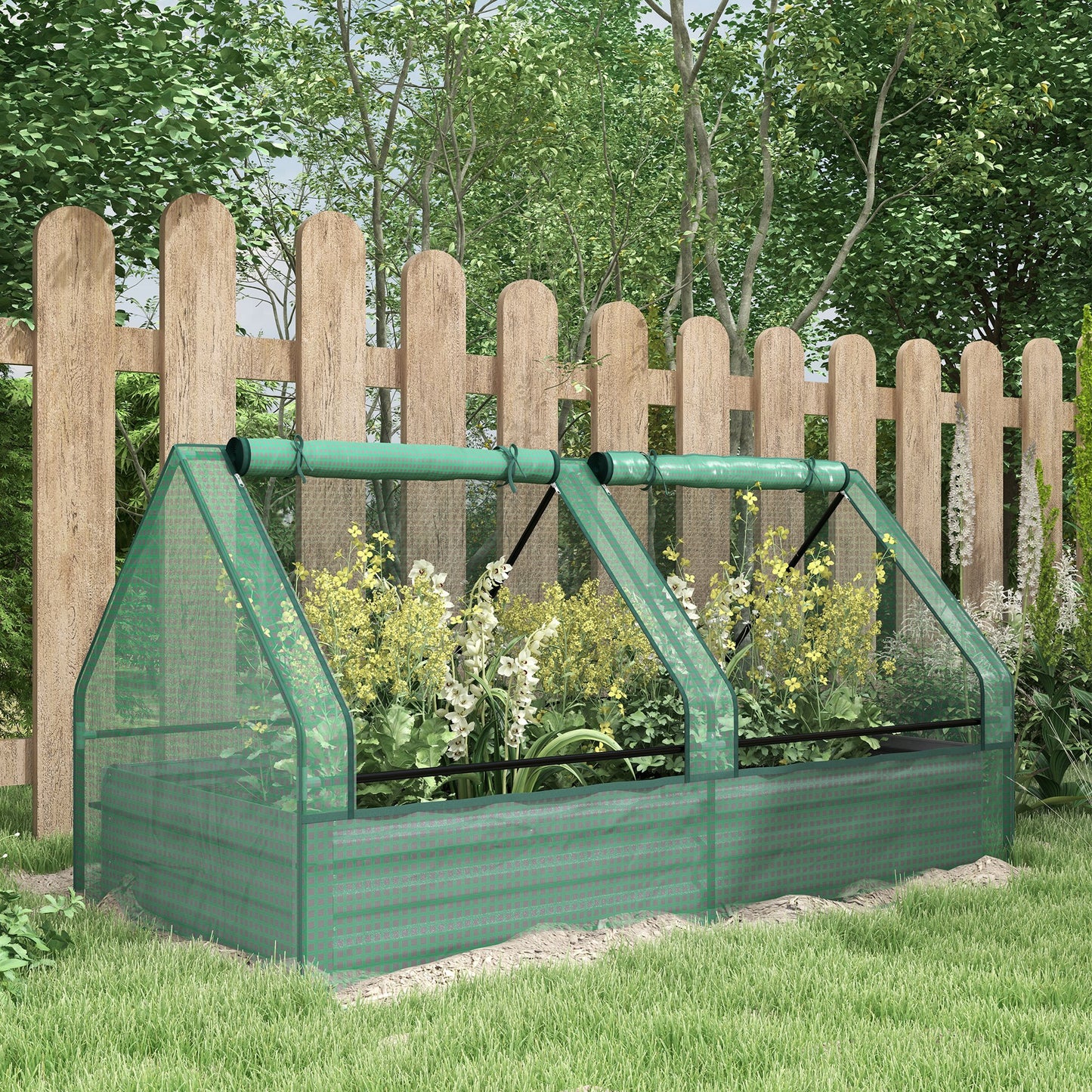 Metal Planter Box with Cover, Raised Garden Bed with Greenhouse