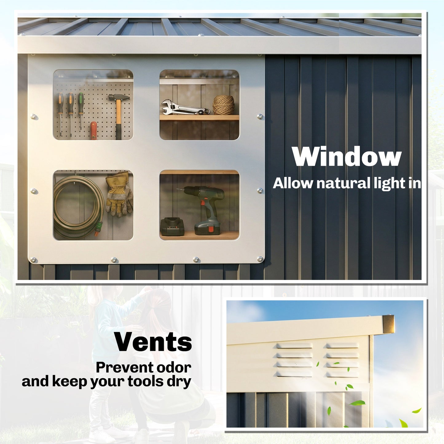 7.6 x 4ft Garden Metal Shed, Outdoor Storage Shed with Window