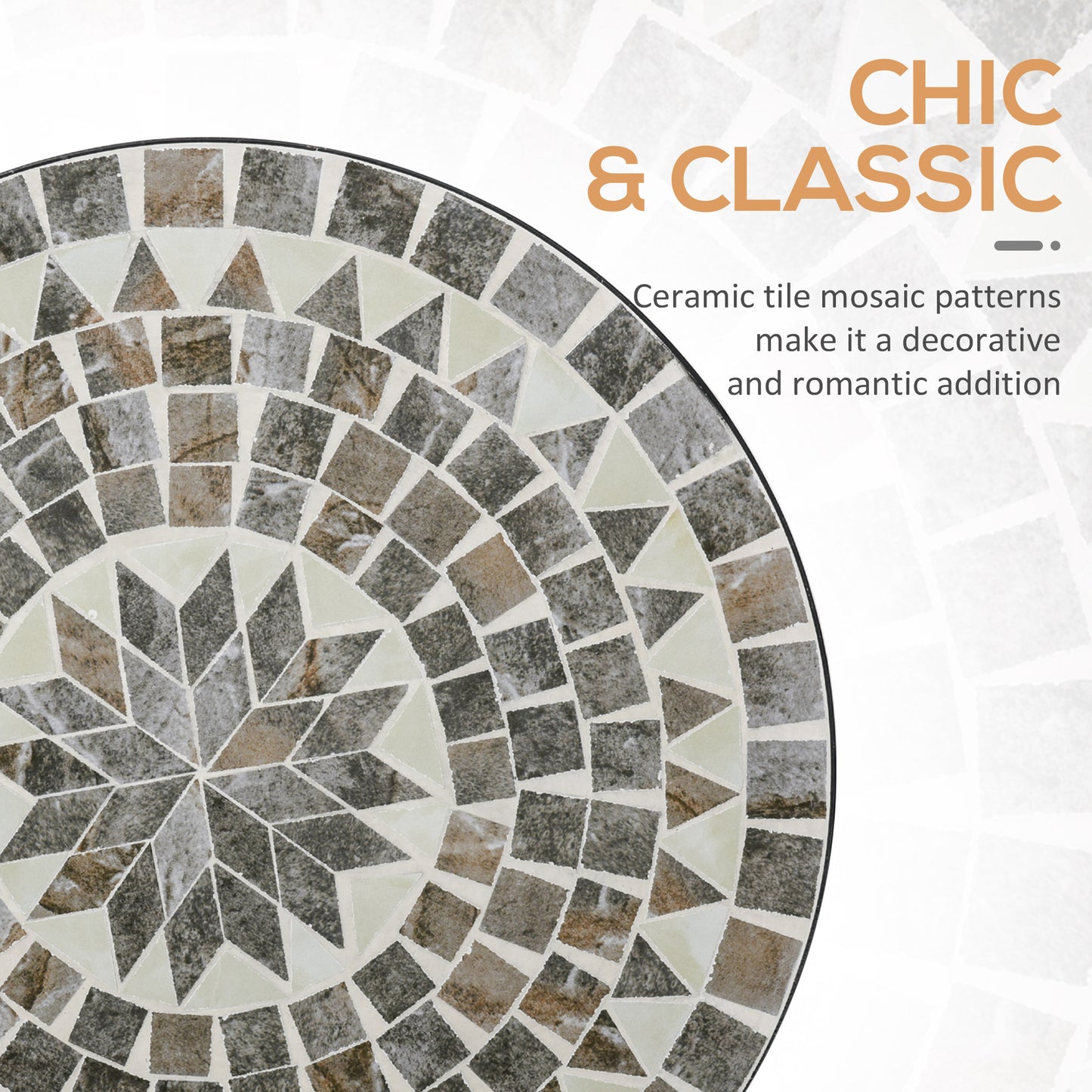 Round Mosaic Tabletop Garden Table - Grey/Black