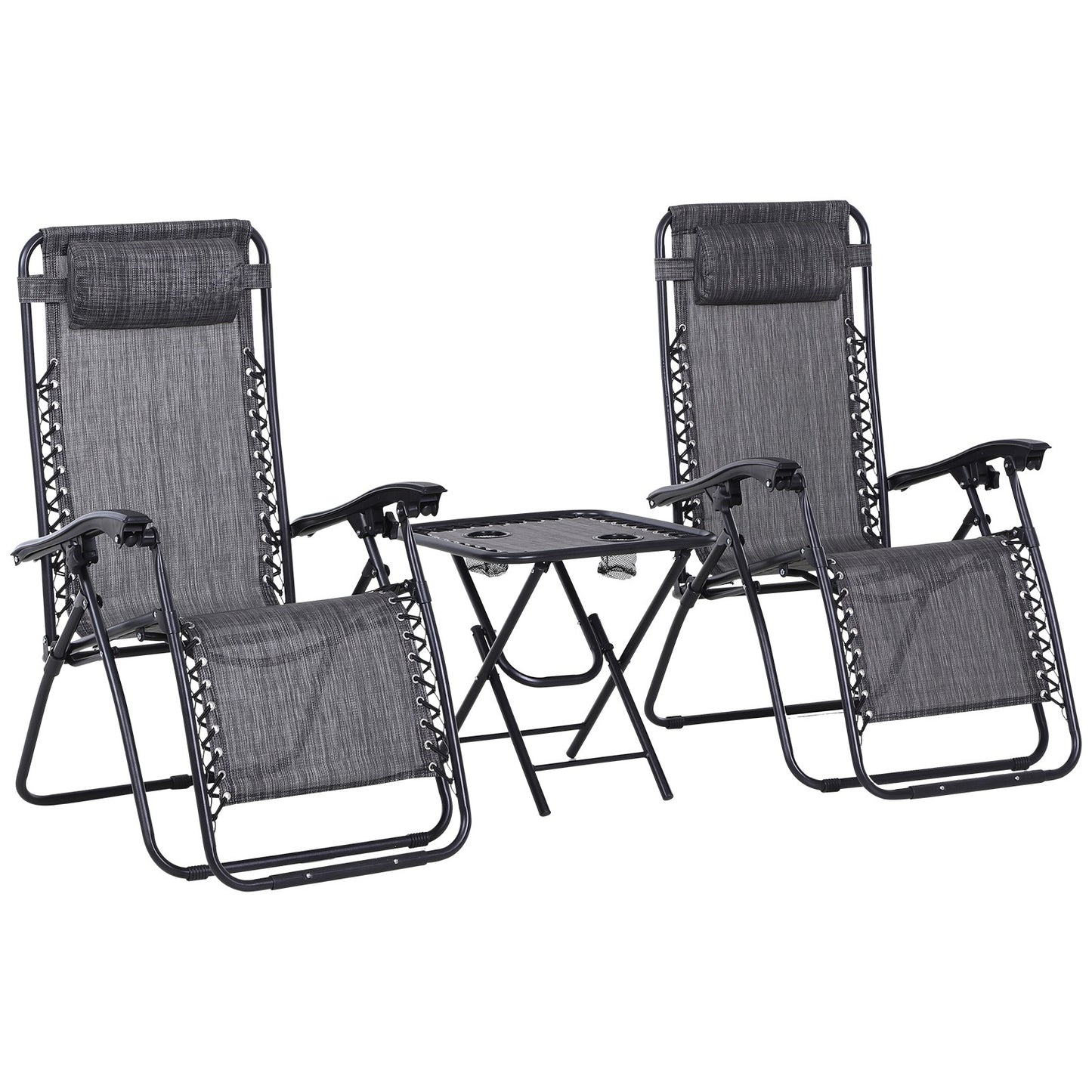 3pcs Folding Zero Gravity Chairs Sun Lounger Table Set w/ Cup