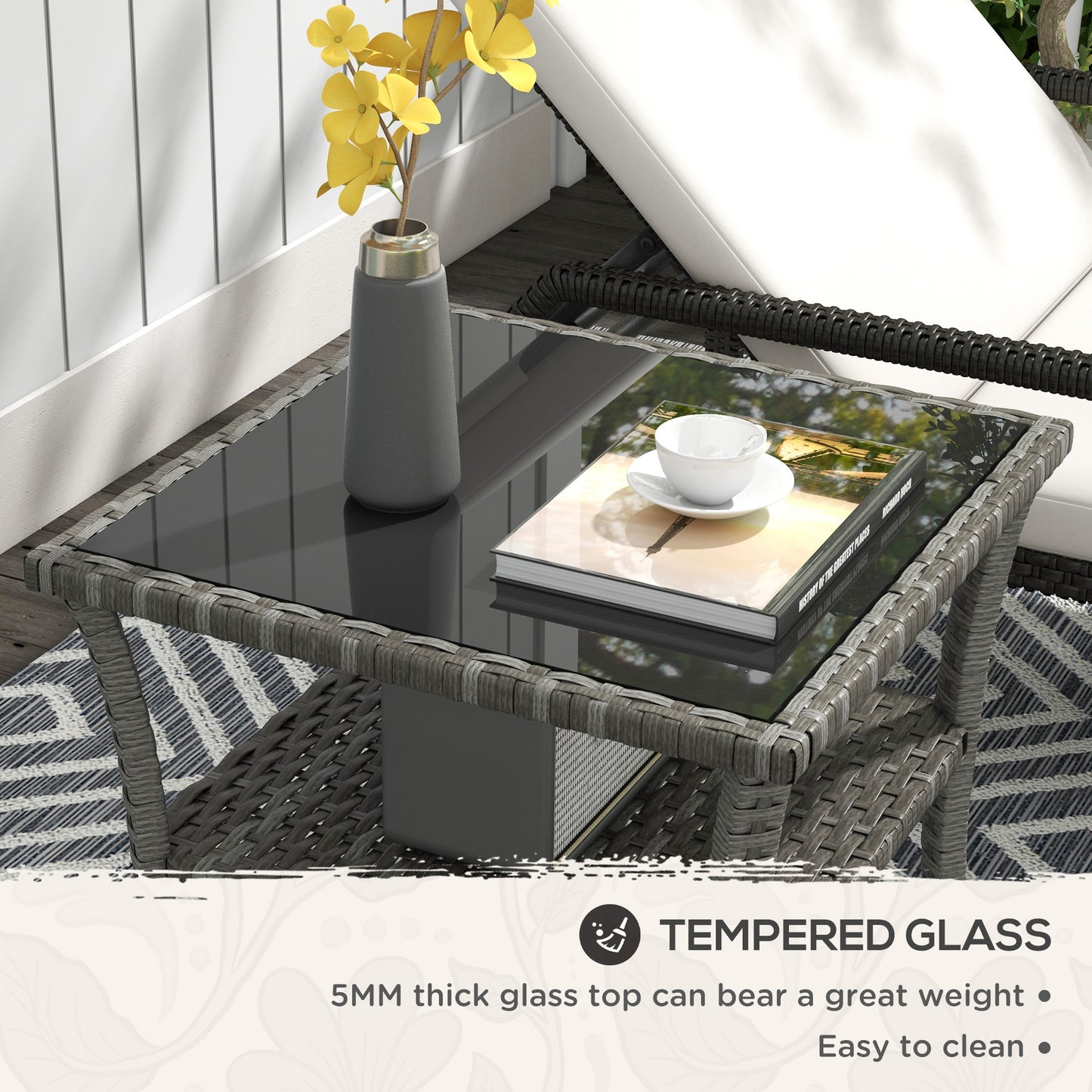 Two-tier PE Rattan Square Coffee Table