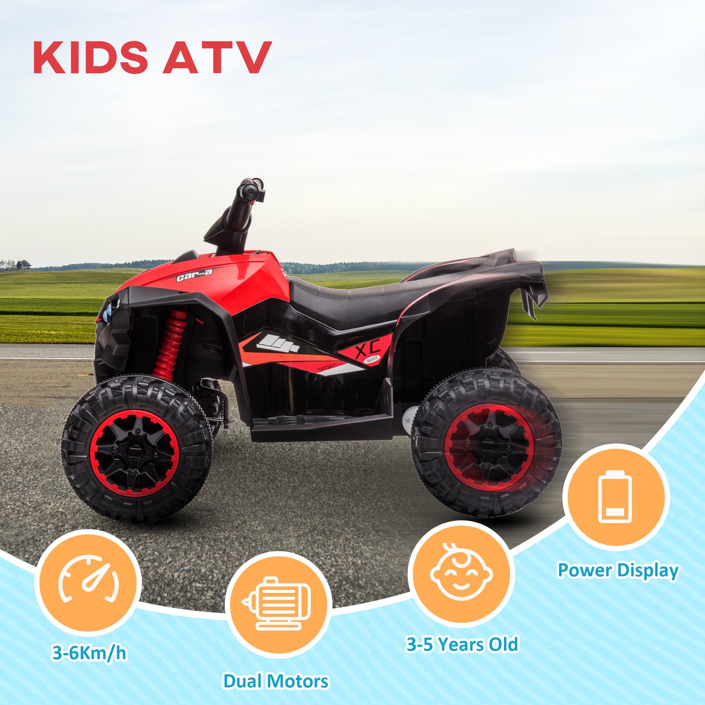 12V Ride-On Quad Bike w/ Music, Horn, for Ages 3-5 Years