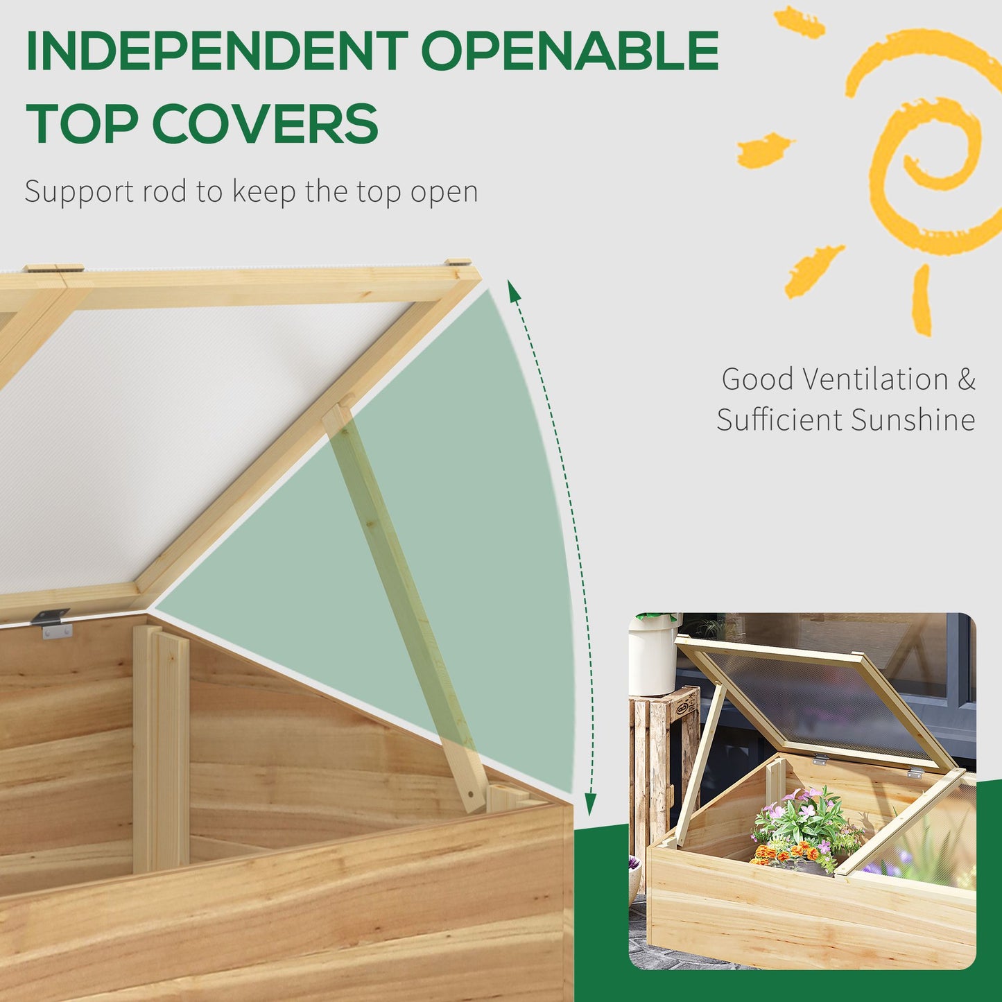 Wooden Cold Frame Greenhouse Garden Polycarbonate Grow House