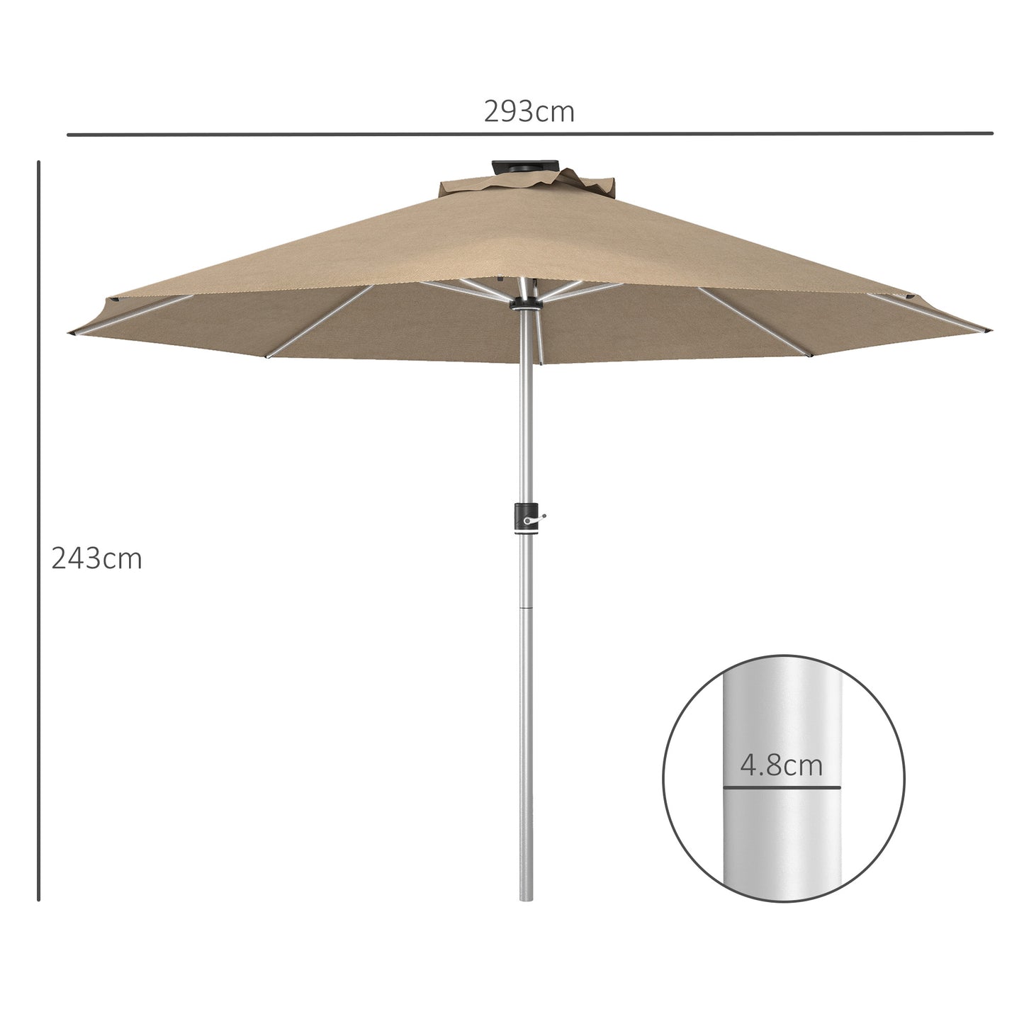3m Parasol, with Solar-Powered LED Lights