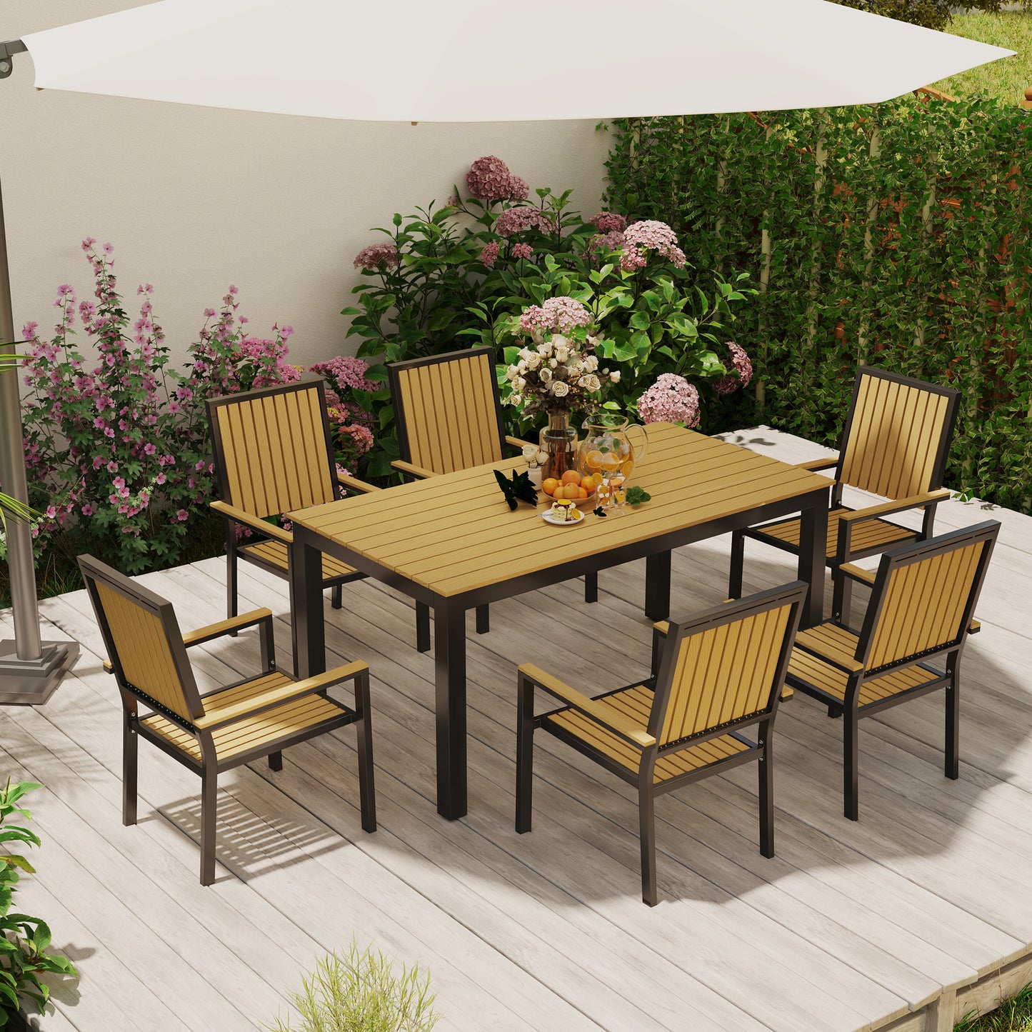 6 Seater Garden Dining Set with Stackable Chairs, Aluminium Frame (1)