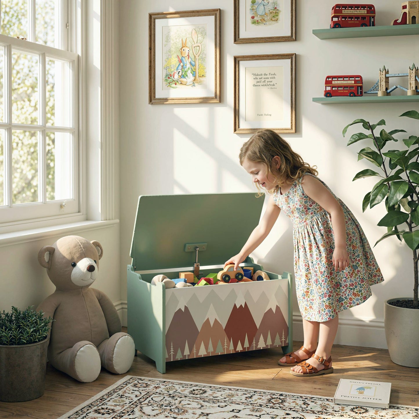 Toy Box, Kids Storage Chest, with Lid, Safety Hinge