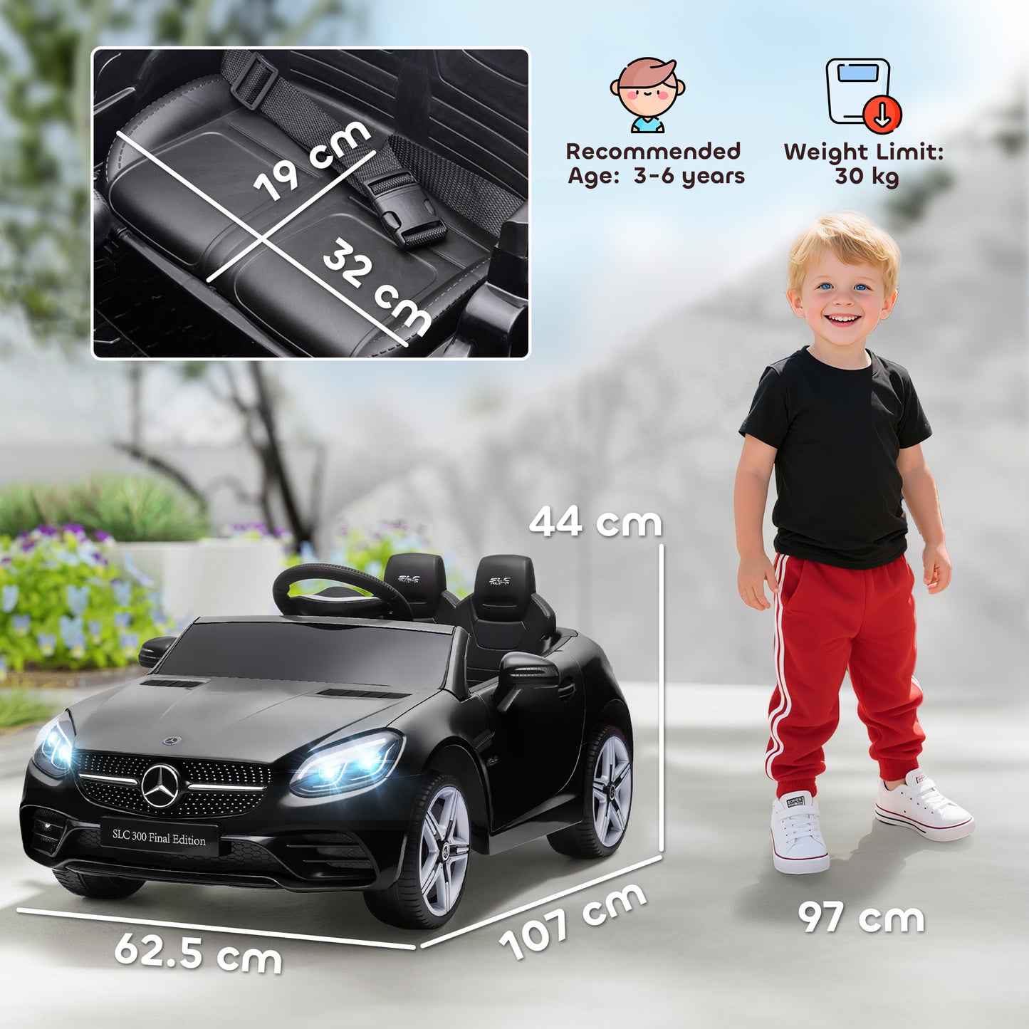 Benz SLC 300  Licensed 12V Kids Electric Ride On, with Music