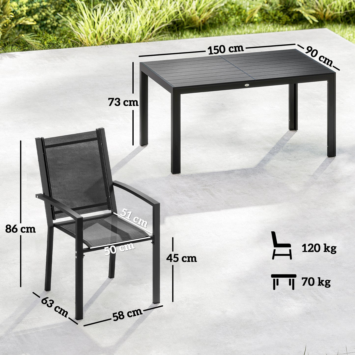 Seven-Piece Garden Dining Set, with Plastic Wood-Top Table
