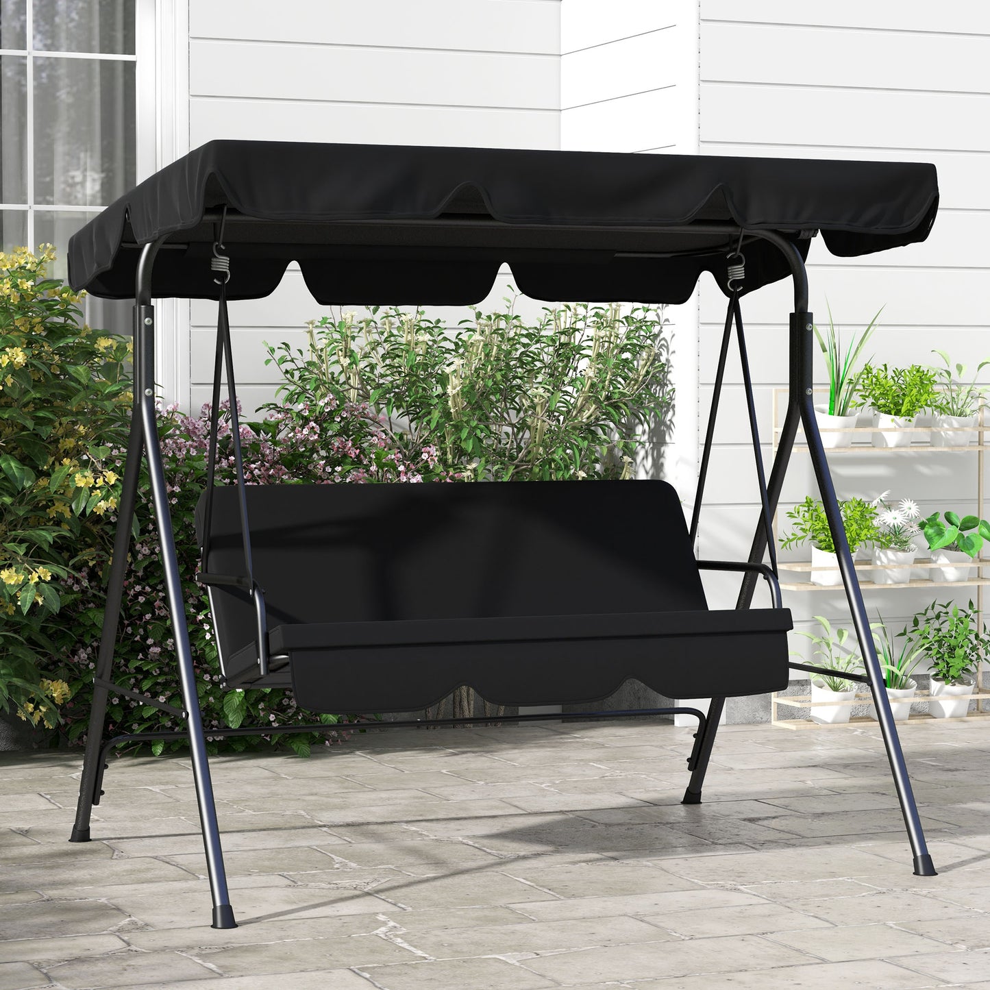 Three-Seater Garden Swing Chair, with Adjustable Canopy