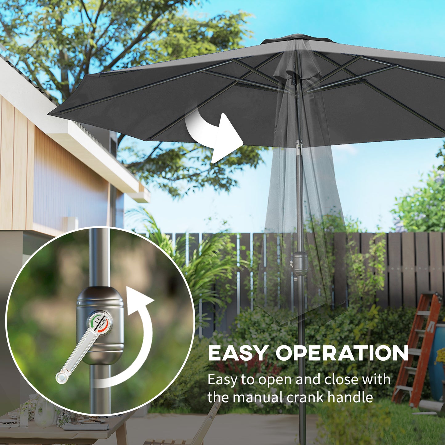 3(m) Tilting Parasol Garden Umbrellas, Outdoor Sun Shade with 8 Ribs