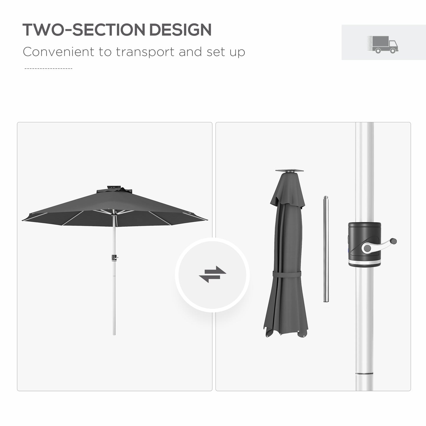 3m Parasol, with Solar-Powered LED Lights