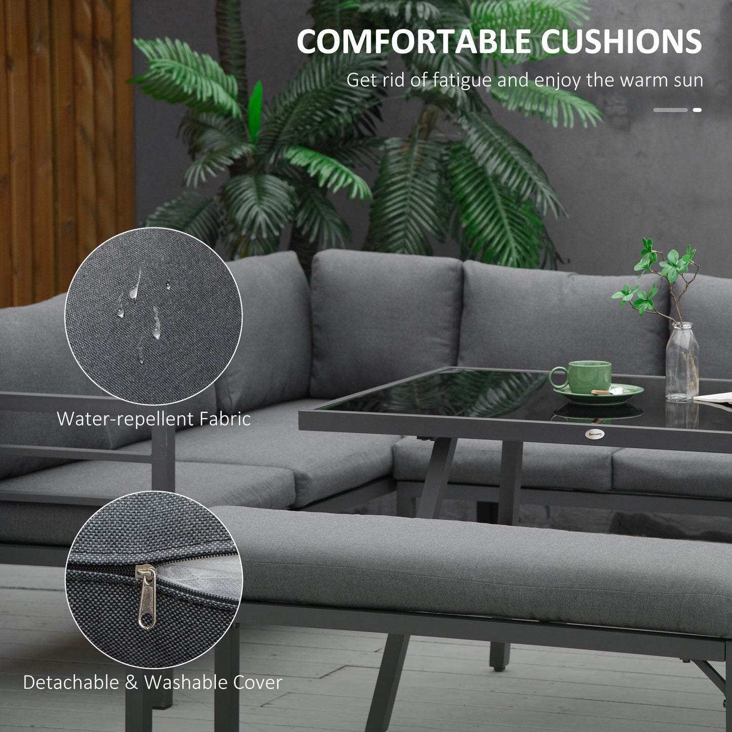 4 Piece L-shaped Garden Furniture Set 8-Seater Aluminium Outdoor
