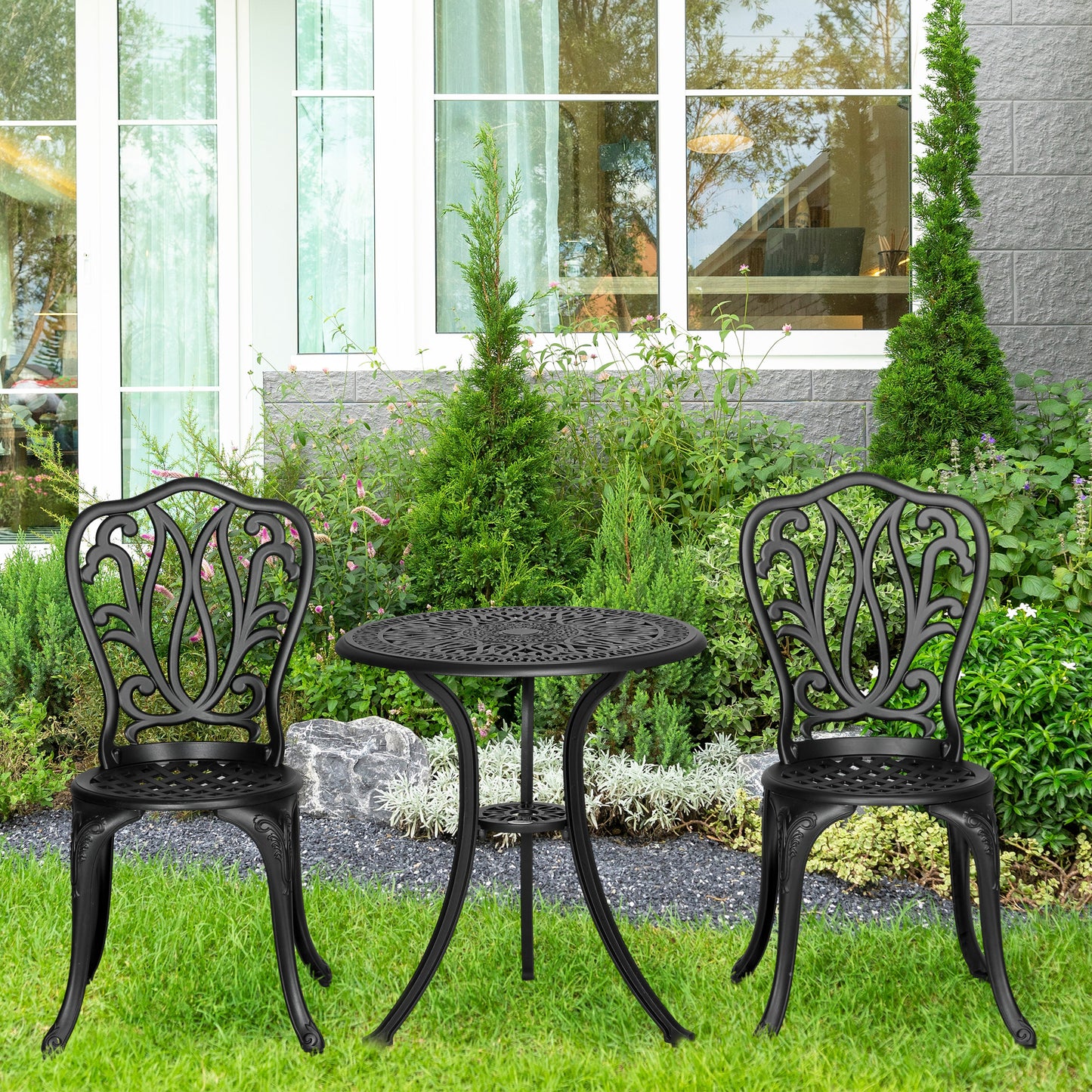 3 Piece Garden Bistro Set, Cast Aluminium Outdoor Furniture Set
