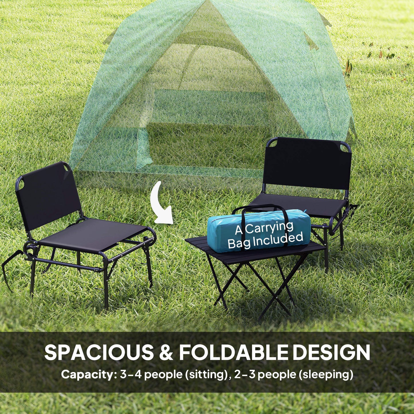 3-4 Person Camping Tent, Easy Set Up Waterproof Dome Tent (2)