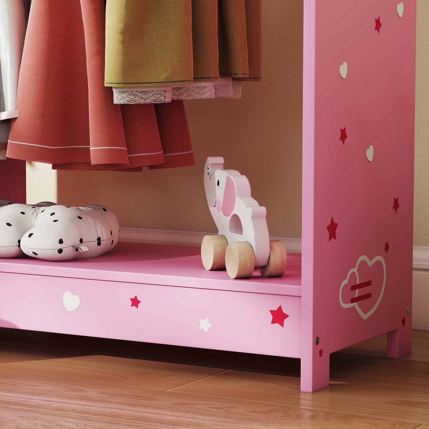 Kids Clothes Rail, Kids Wardrobe with Mirror, Shelves
