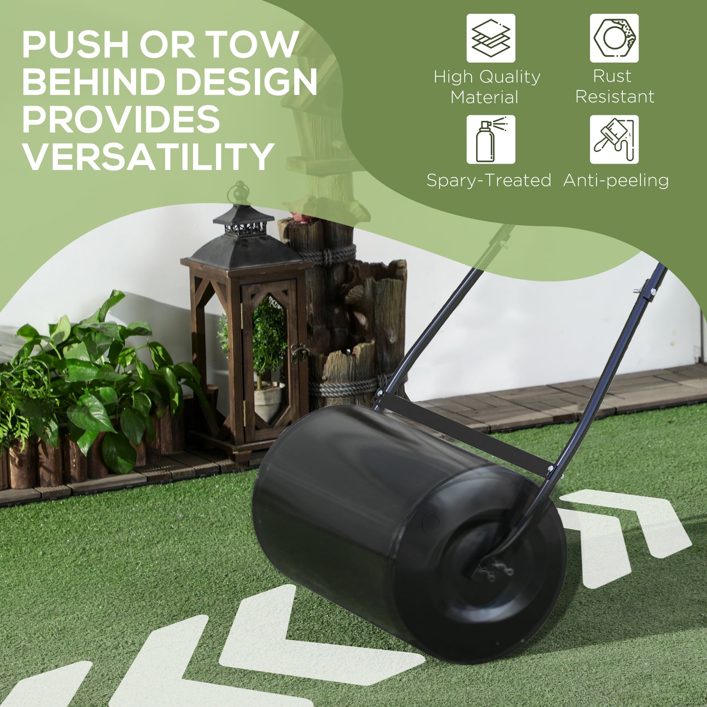 38L Garden Lawn Roller, Water Sand Filled Outdoor Grass Roller