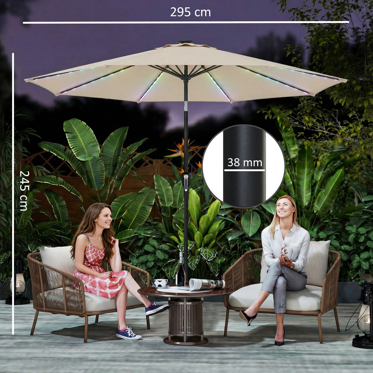 3 m Garden Parasol Umbrella with 112 Solar Powered LED Lights