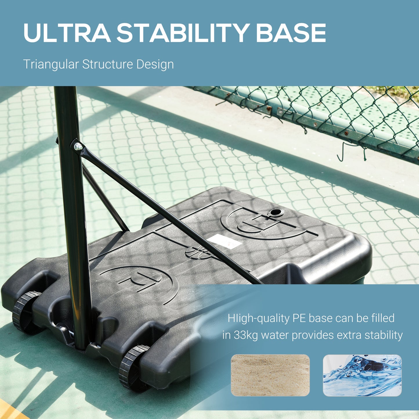 Portable Basketball Stand 170-197cm Adjustable Height Sturdy Rim