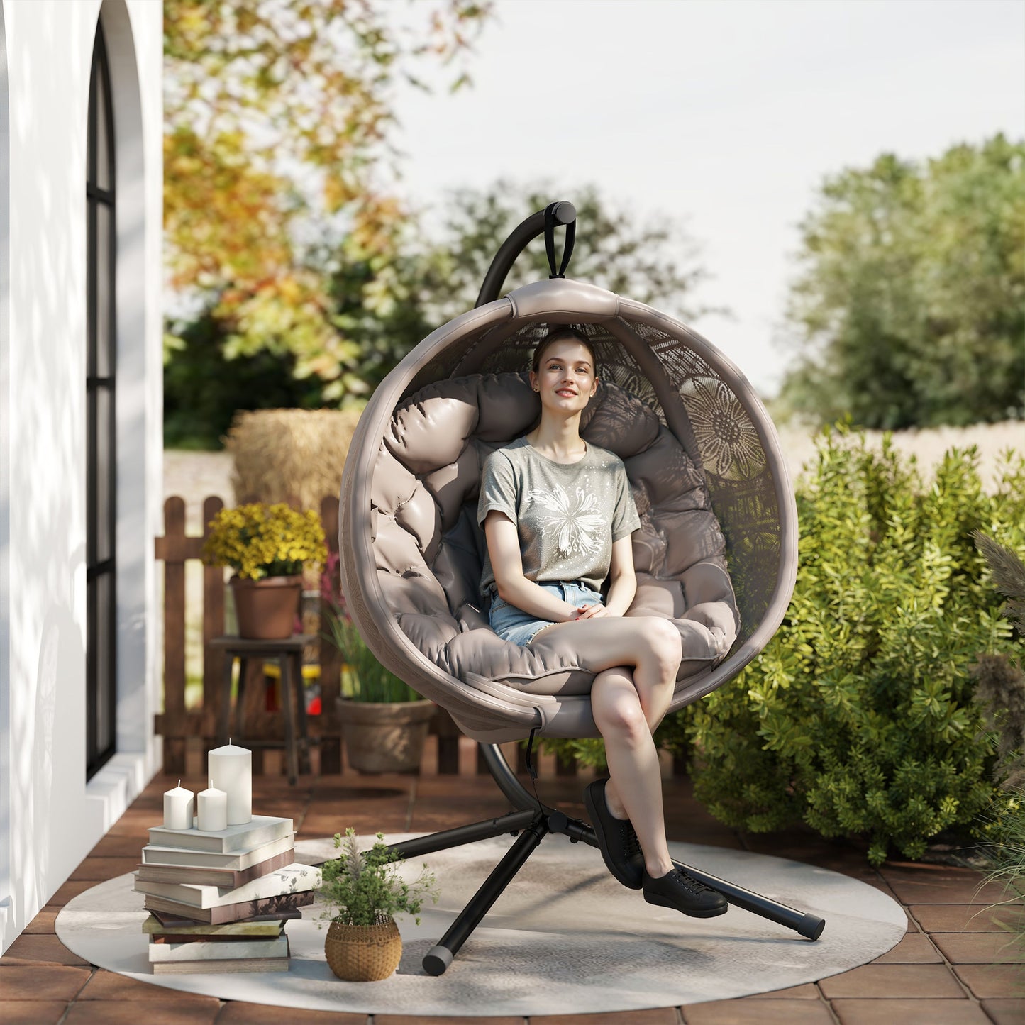 Round Egg Basket Chair, with Steel Stand