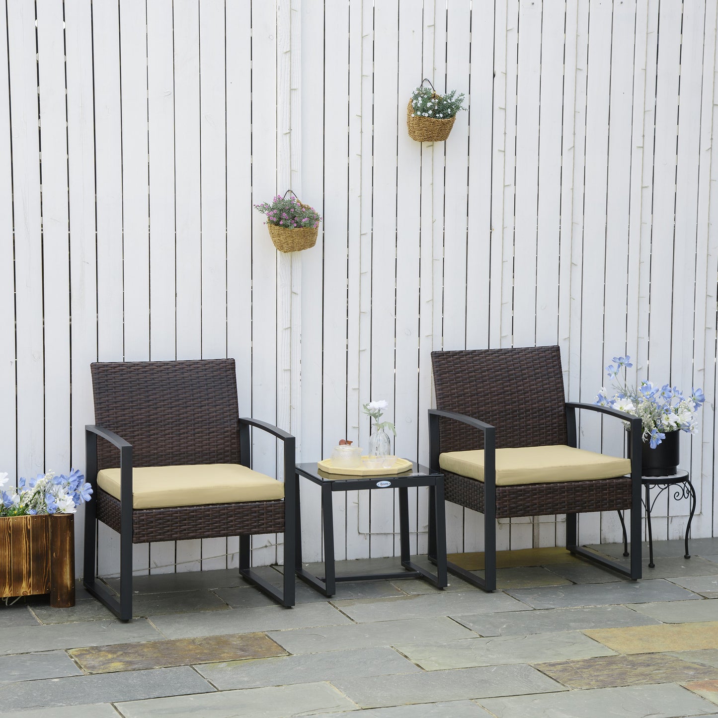 3 pcs PE Rattan Wicker Garden Furniture Patio Bistro Set Weave