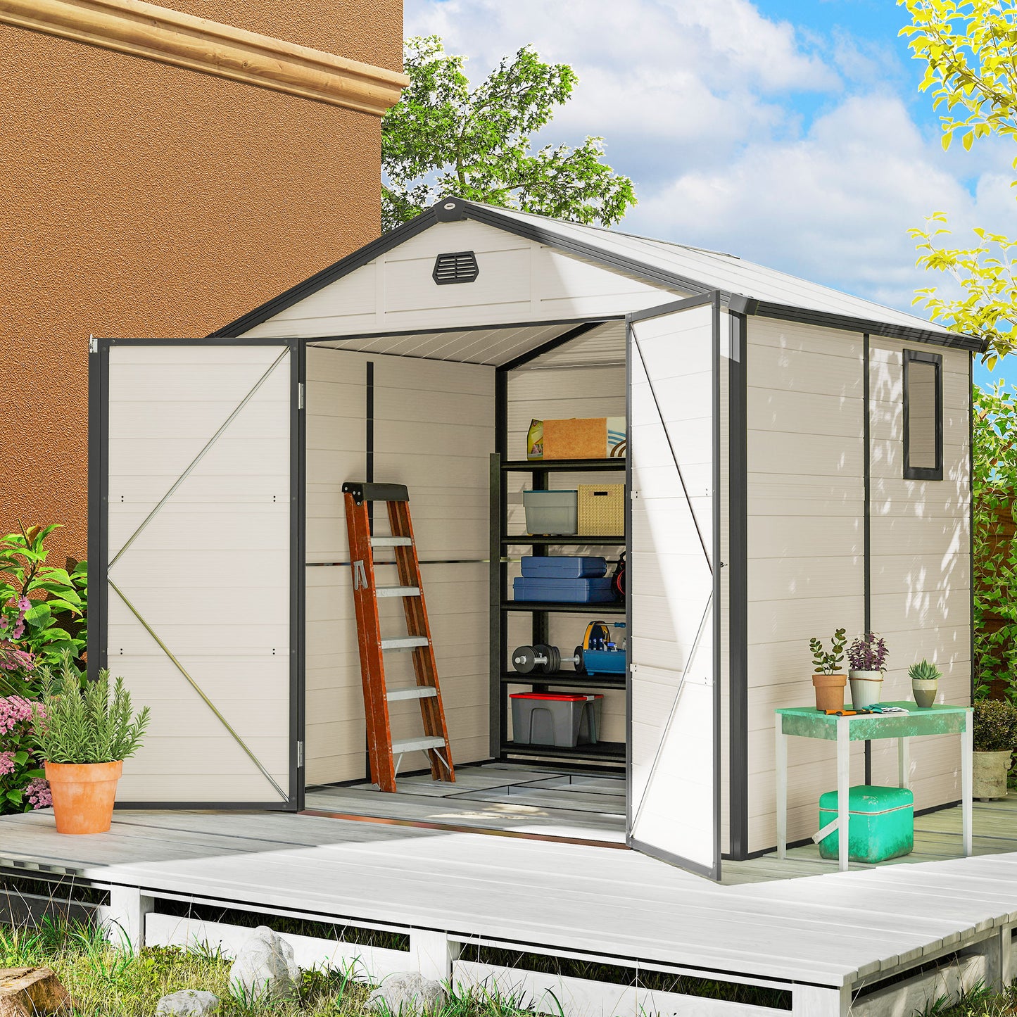7.9ft x 6.2ft Recycled Garden Shed with Aluminium Frame and Plastic