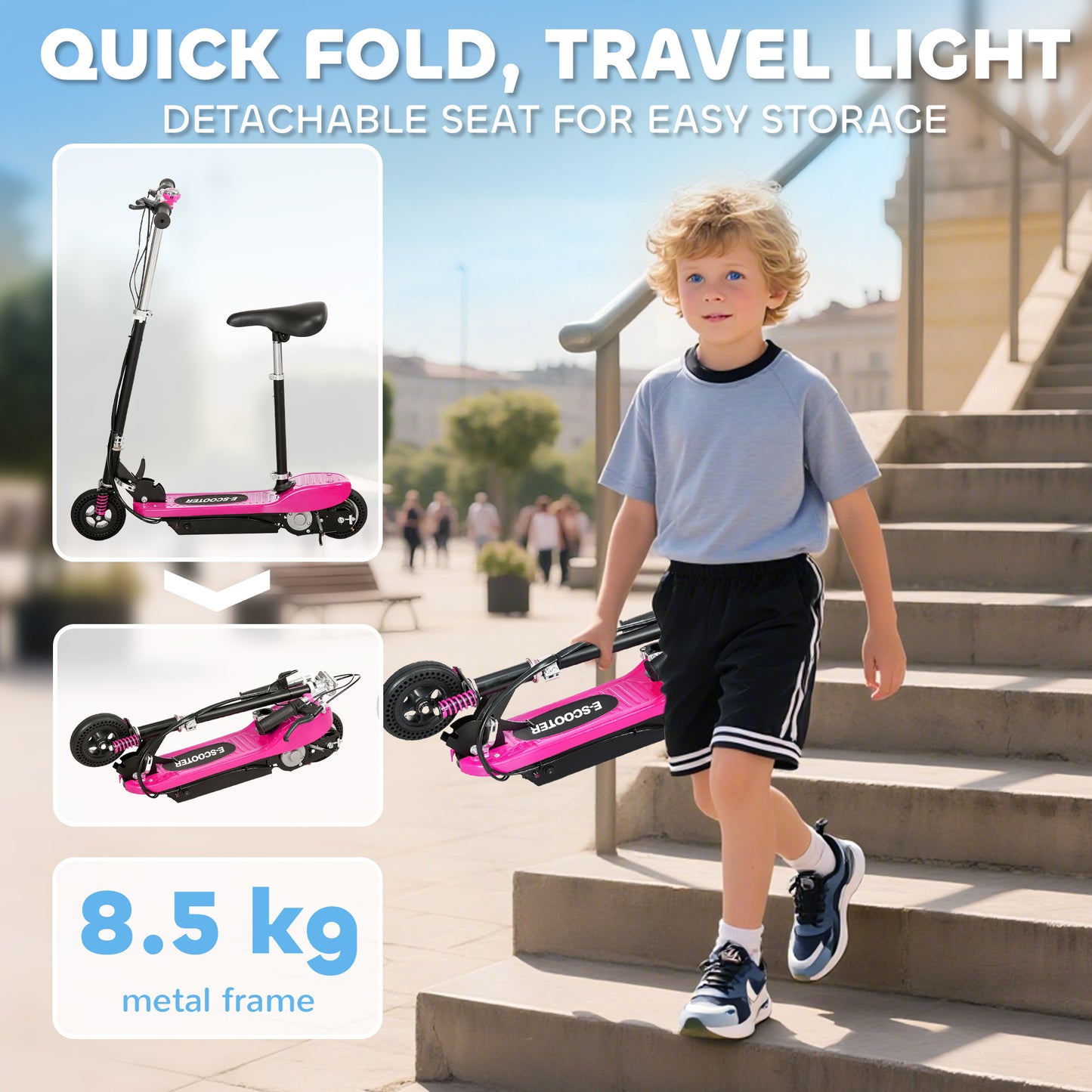 Steel Ride on Powered Scooter, Folding E-Scooter with Warning Bell