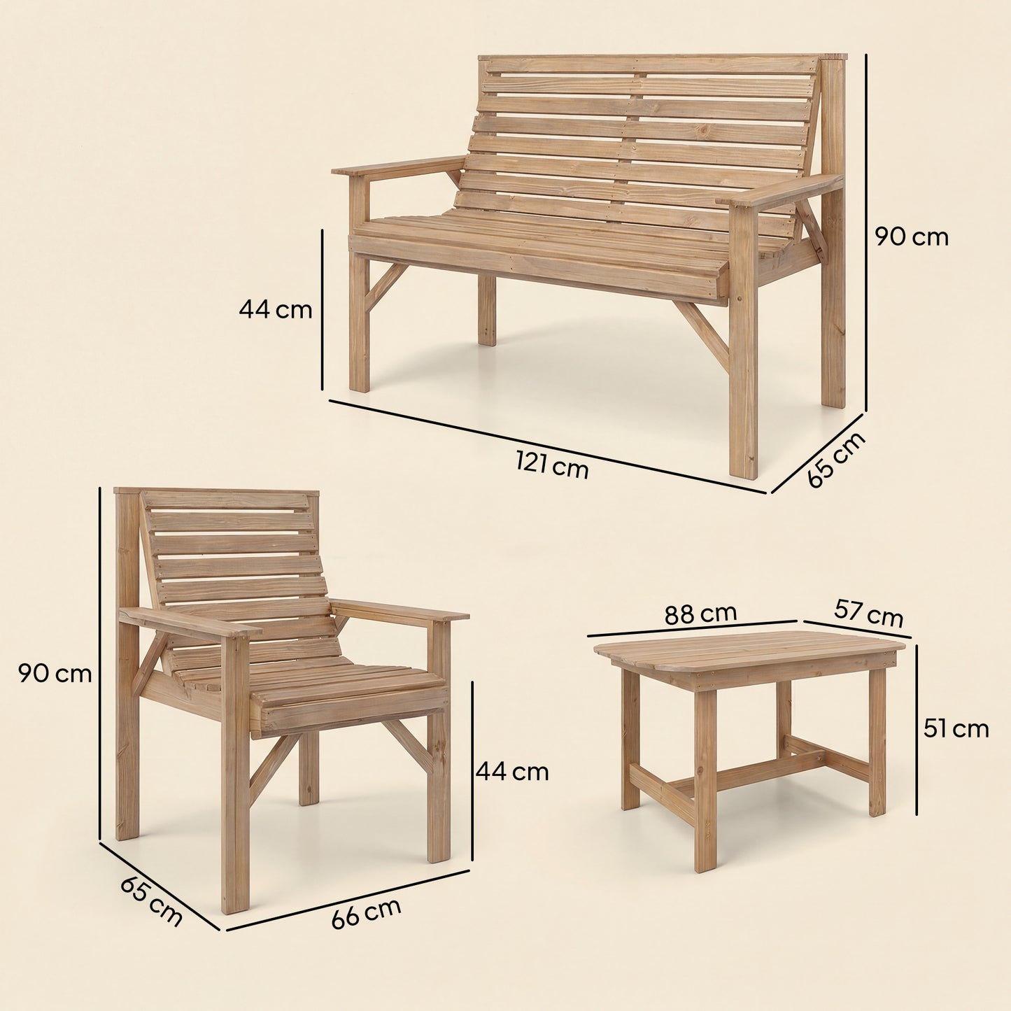 4 Piece Wooden Garden Furniture Set