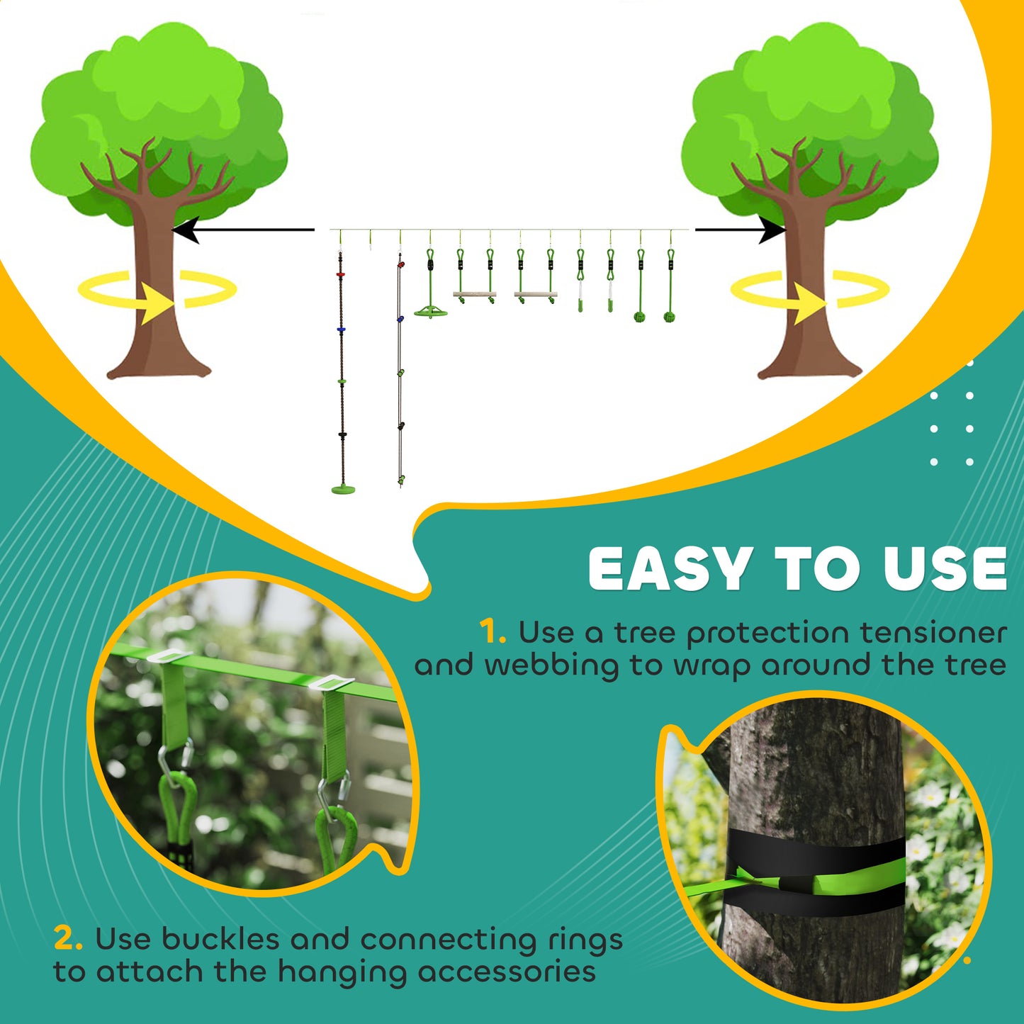 Obstacle course for Kids, with 10-Piece Slackline Kit