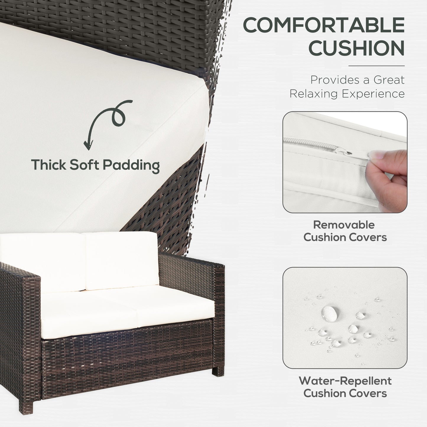 Rattan Sofa, 2 Seater Garden Furniture with Soft Padded Cushion (2)