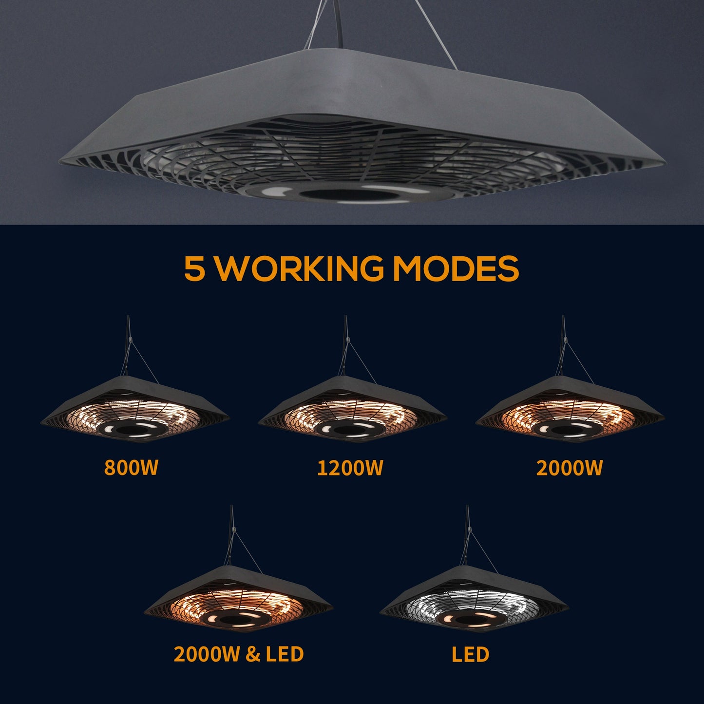 2000W Electric Hanging Patio Heater Ceiling Mounted Halogen Heating