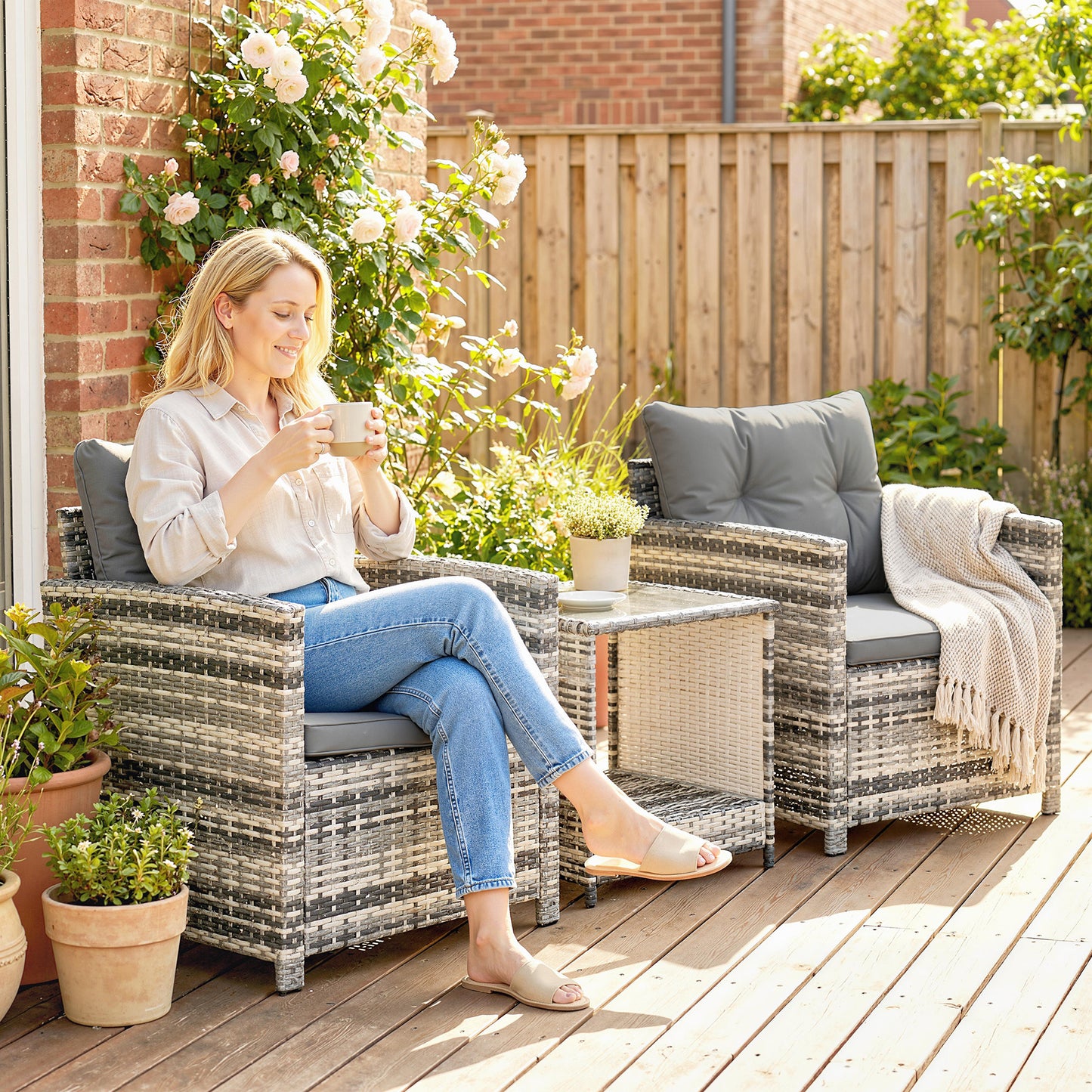 Rattan Bistro Set, 3 Piece Garden Furniture Set