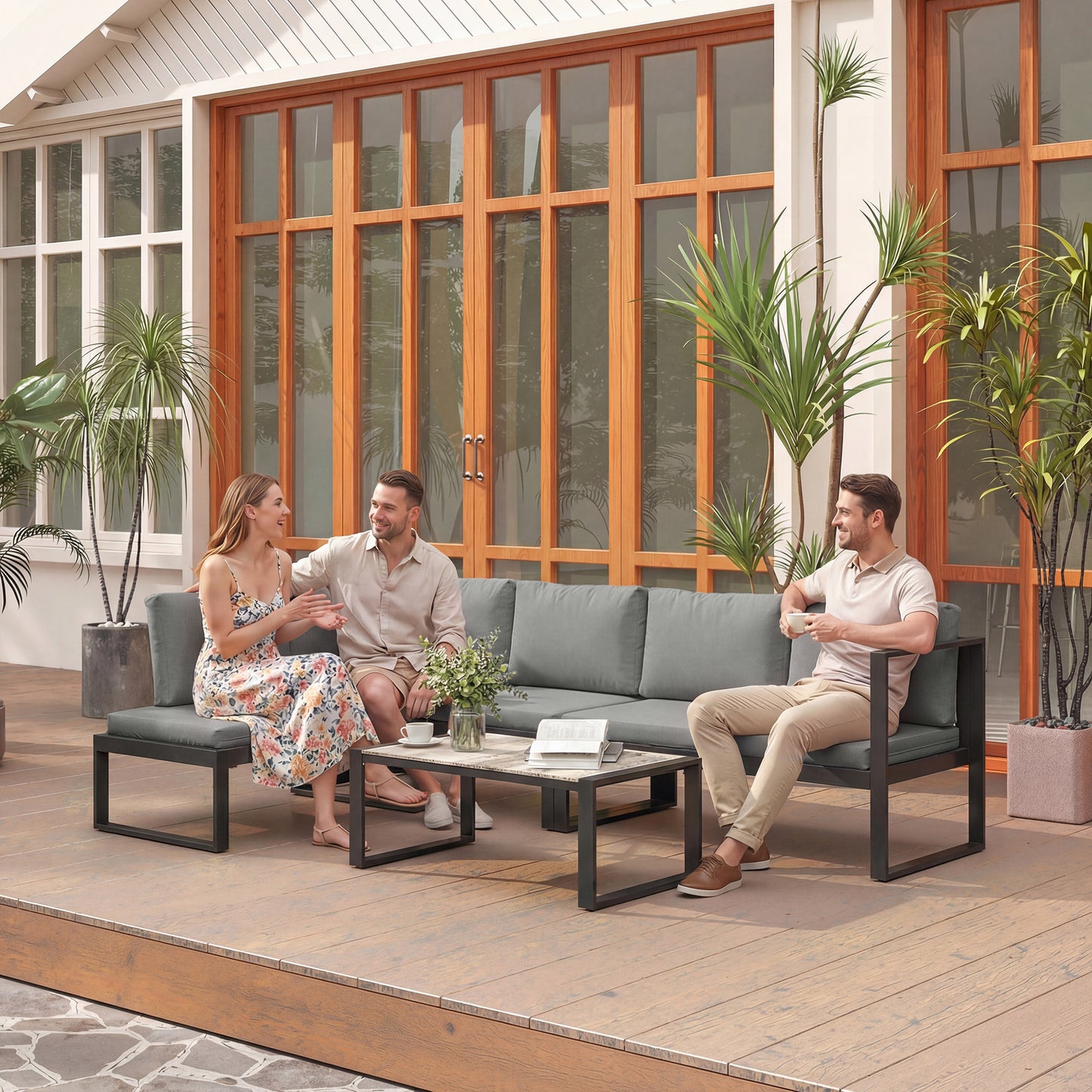 4 Piece Garden Furniture Set, Garden Sofa Set with 2 Loveseats