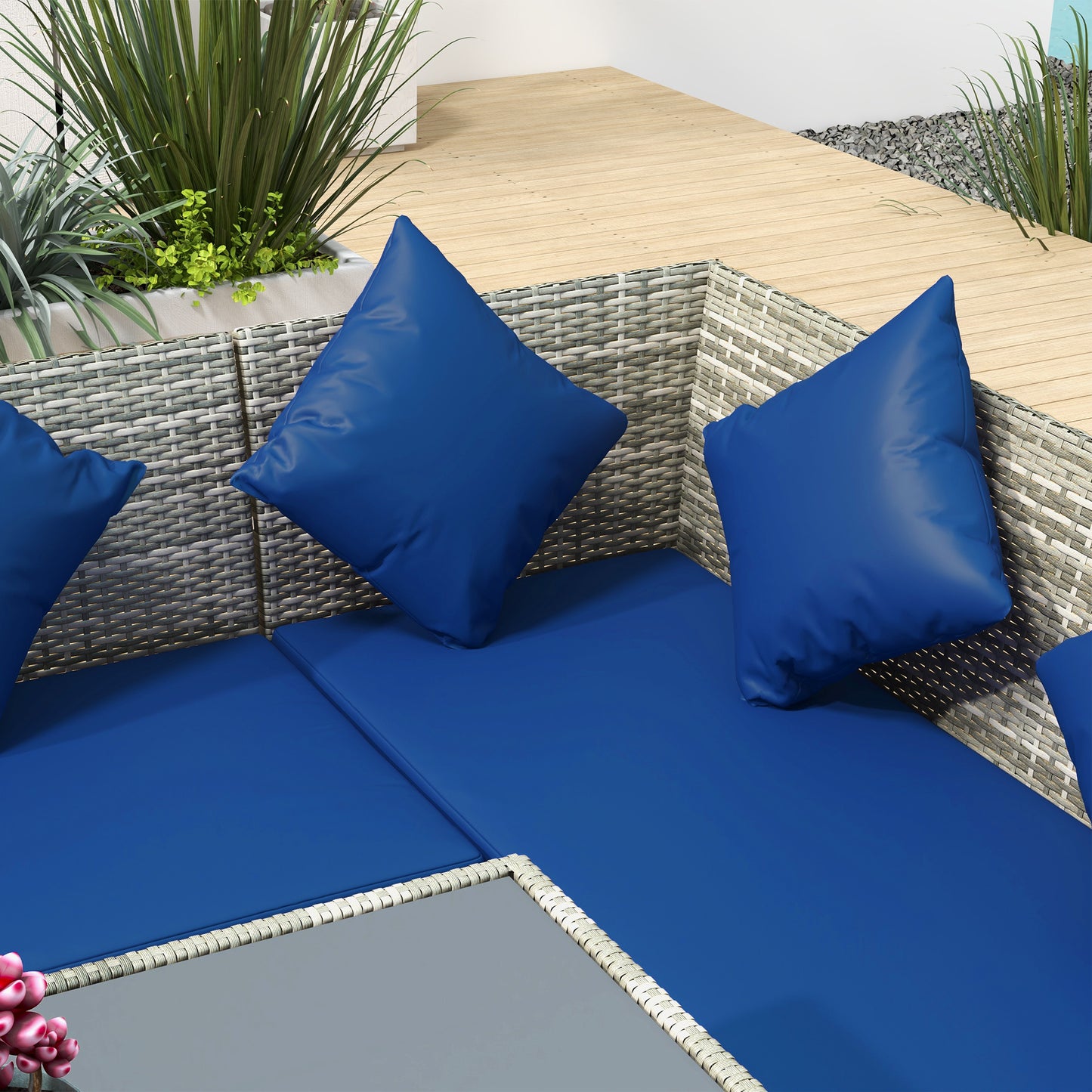 5 Pieces Rattan Garden Furniture Set with Dining Table, Cushions