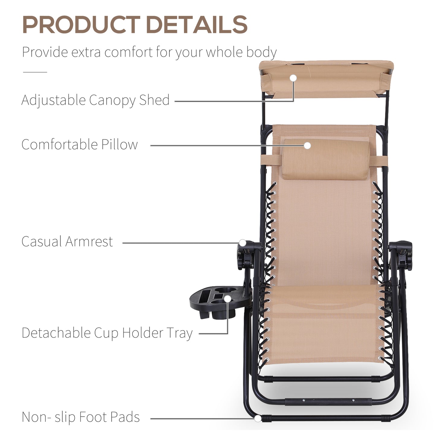 Foldable Reclining Garden Chair with Headrest